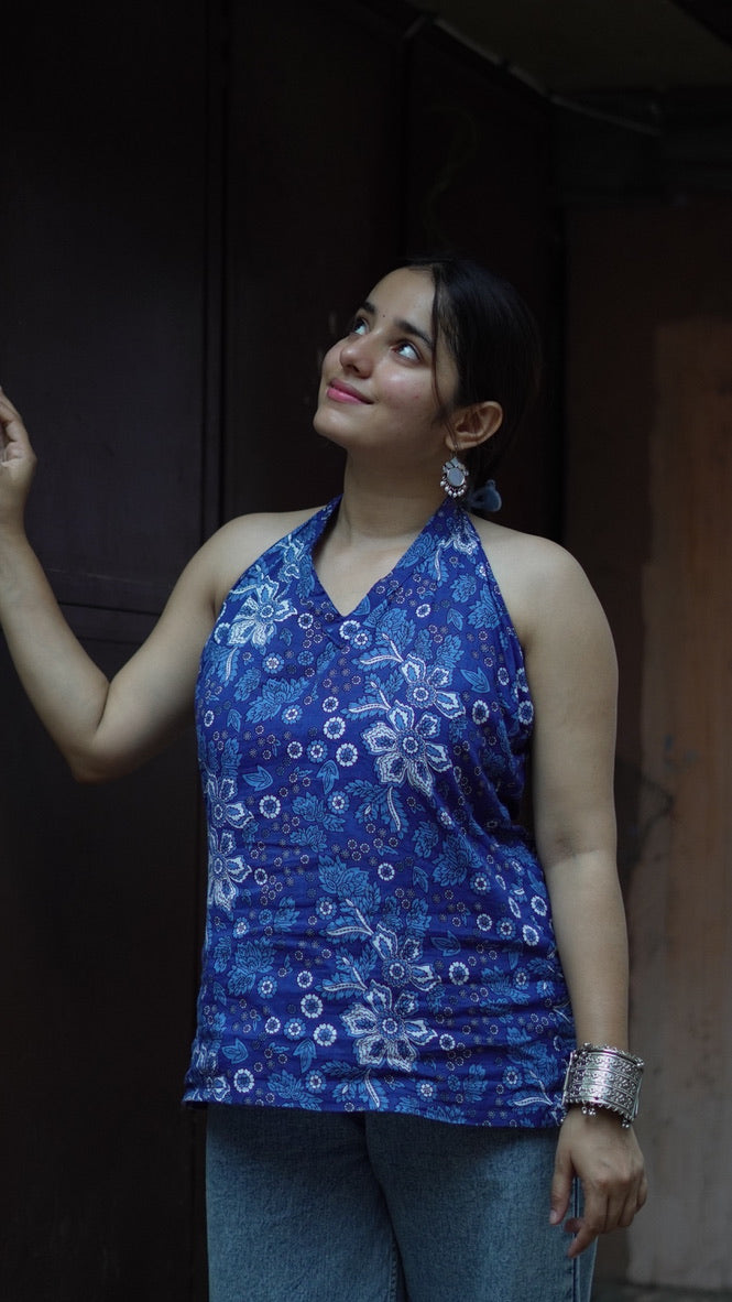 Floral Halter Neck Cotton Kurti