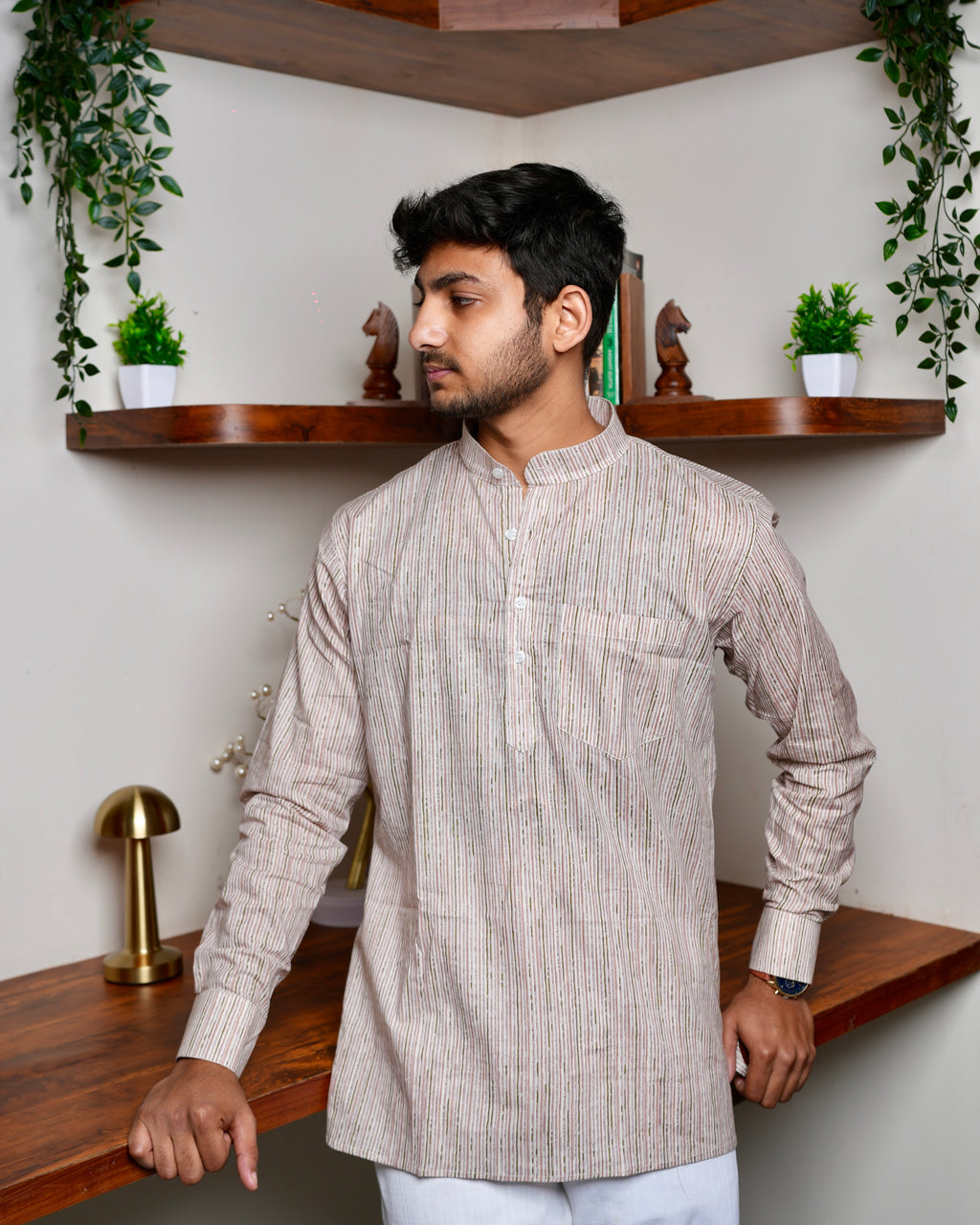 Ekai - minimal stripe short kurta for men