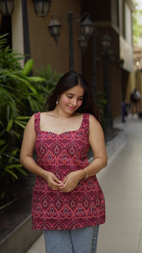 Boho Sleeveless Printed Kurti