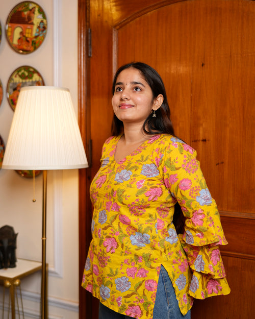 Basanti - Floral short kurti for women