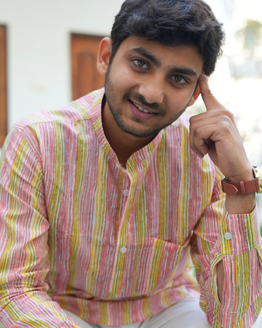 Gulrang - Pastel stripe short kurta for men