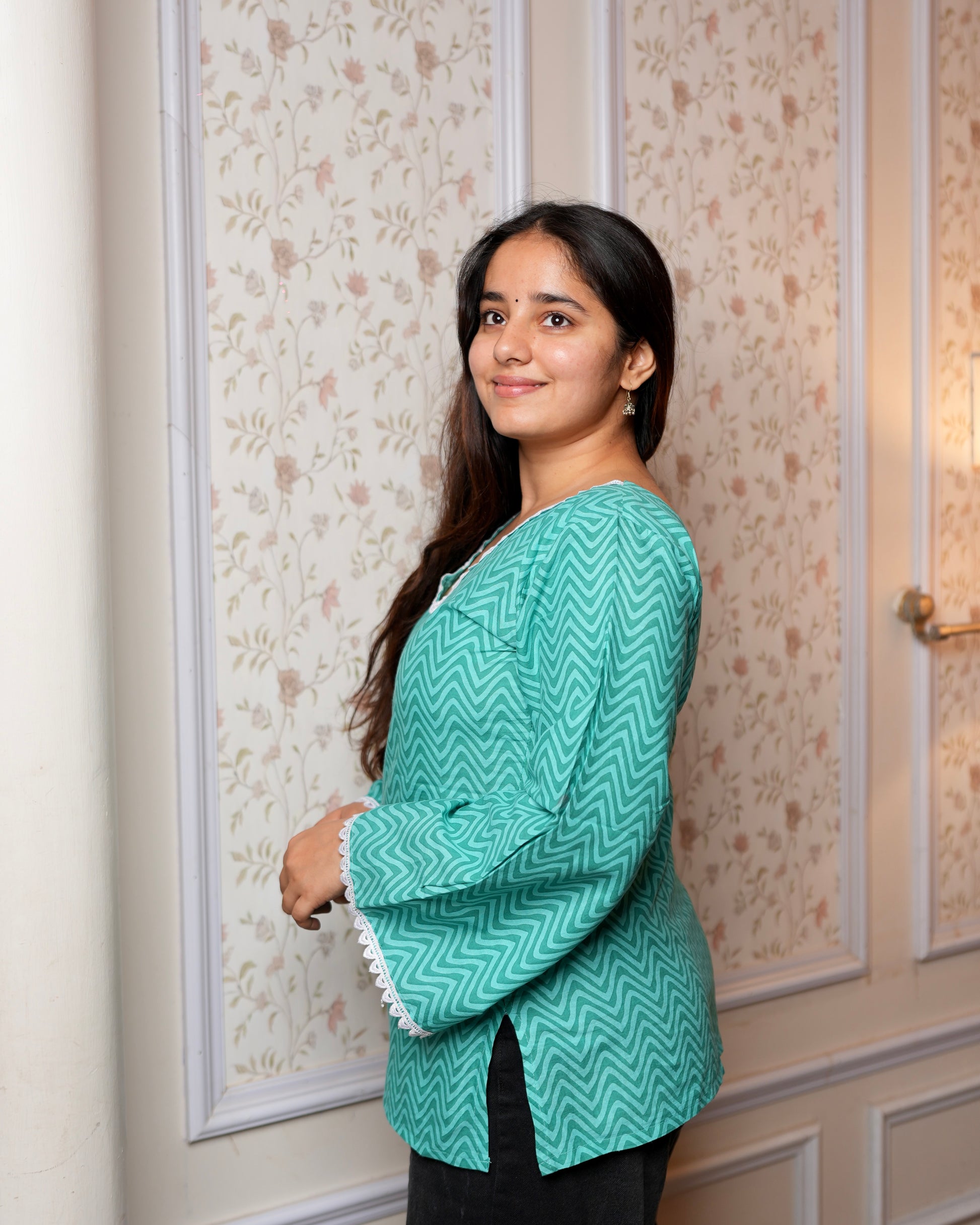 Reva – Floral Sleeves, Flowy Vibes short kurti for women