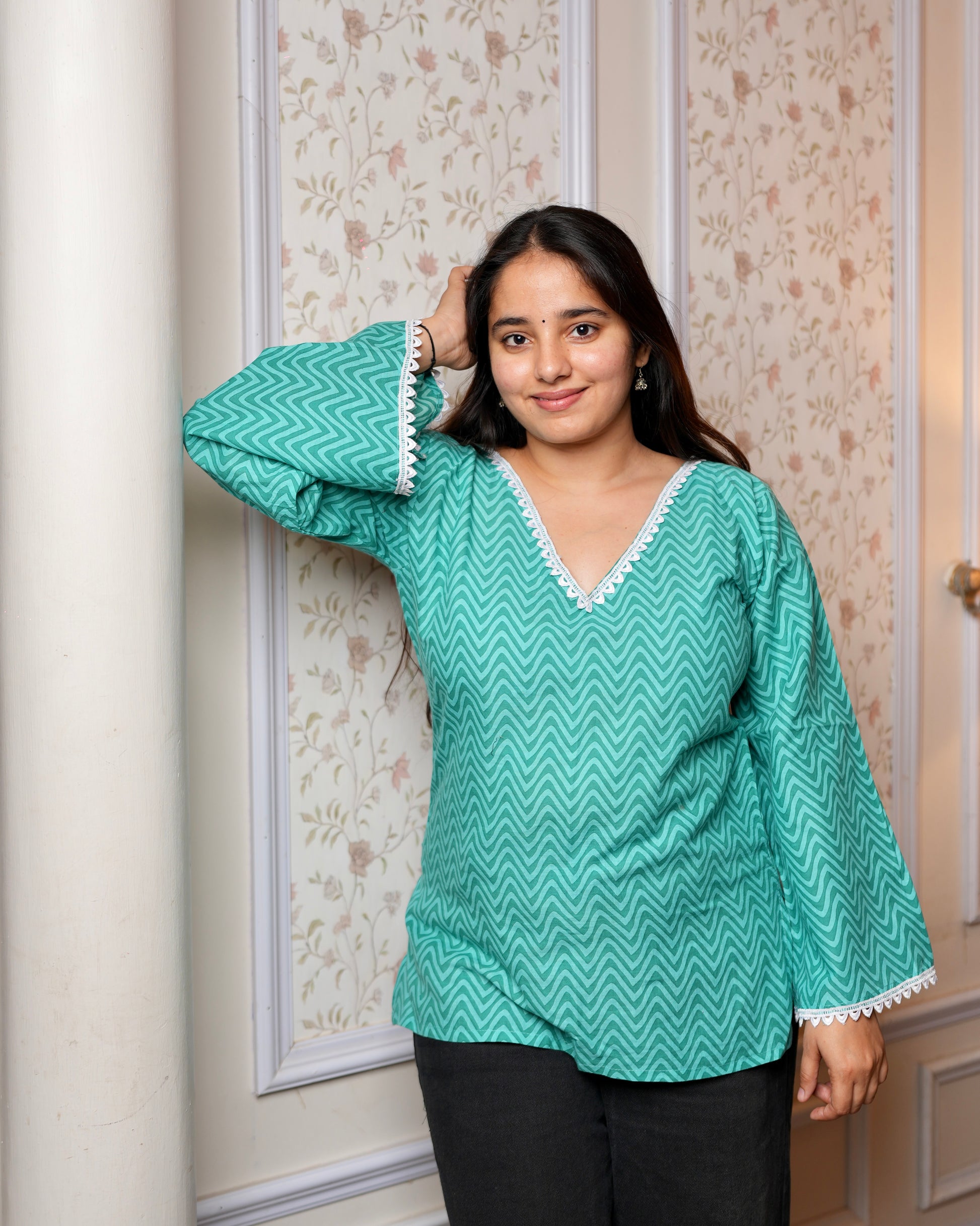 Reva – Floral Sleeves, Flowy Vibes short kurti for women