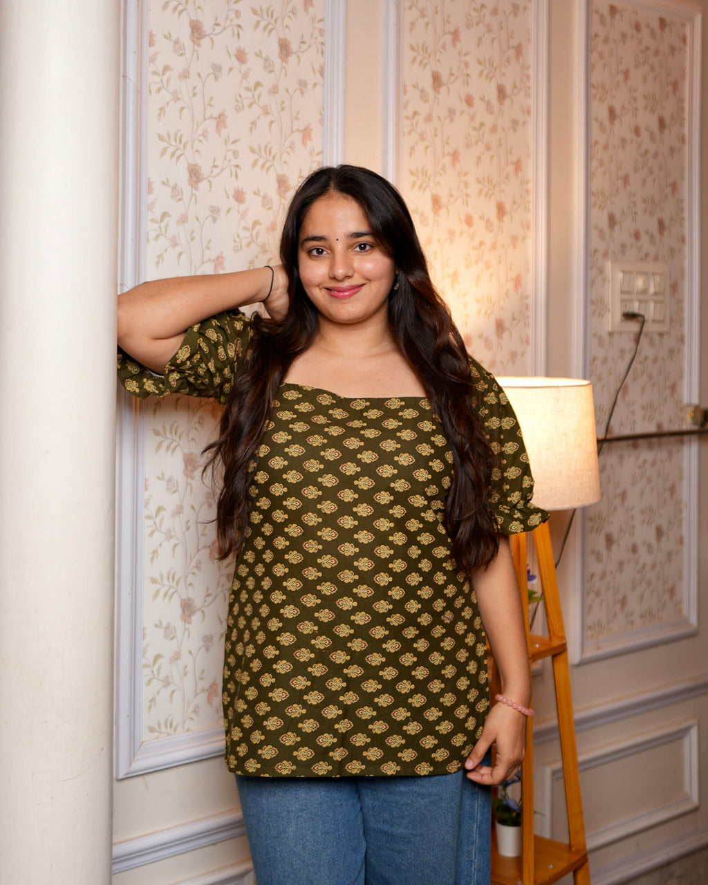 Vaidehi - olive green short Kurti for women