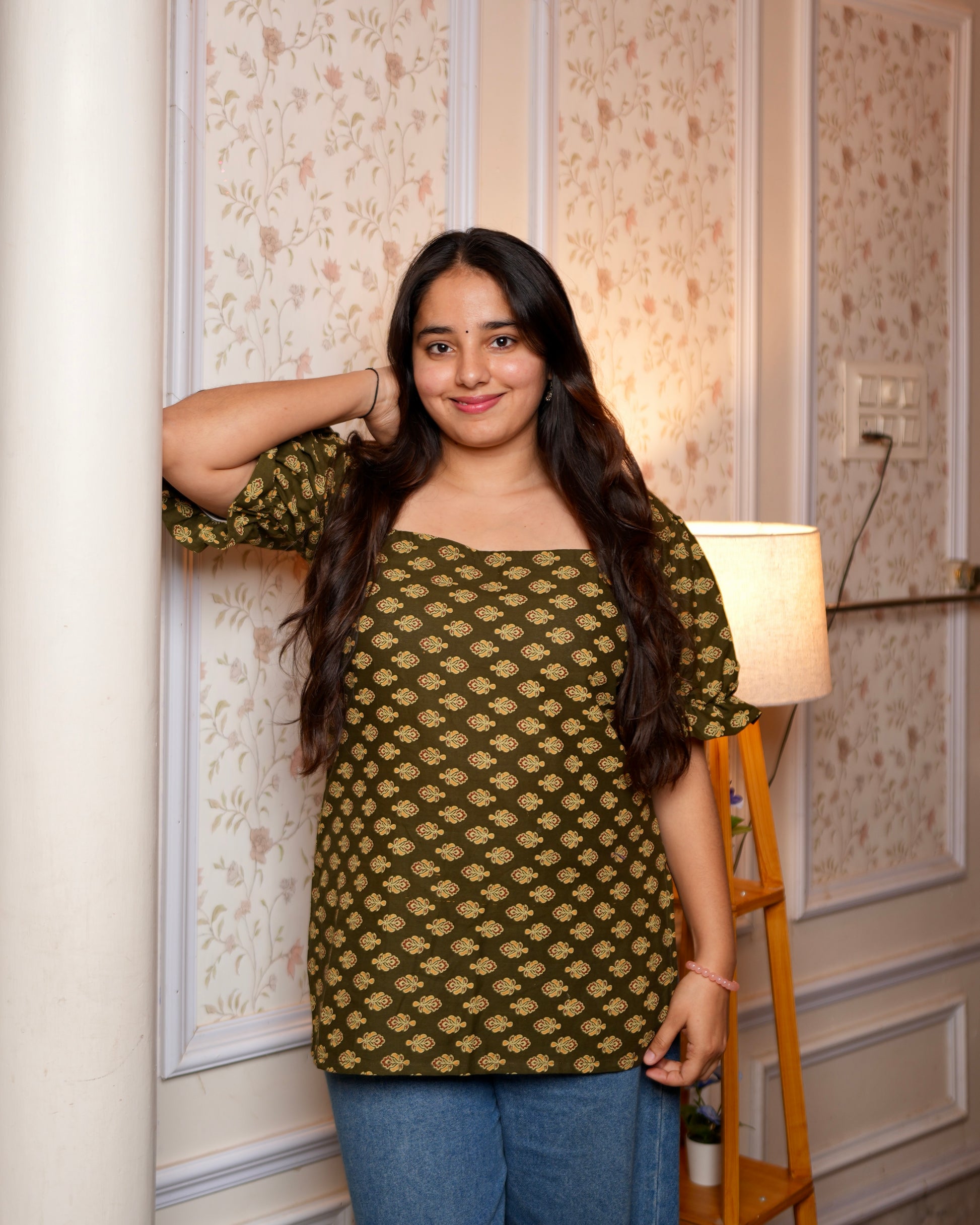 Vaidehi - olive green short Kurti for women