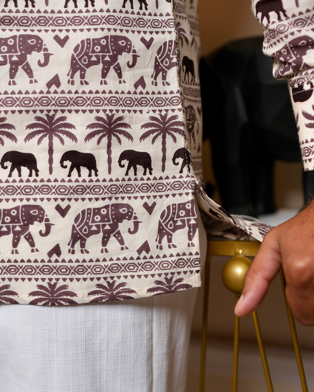 Gajvan - White printed short kurta for men