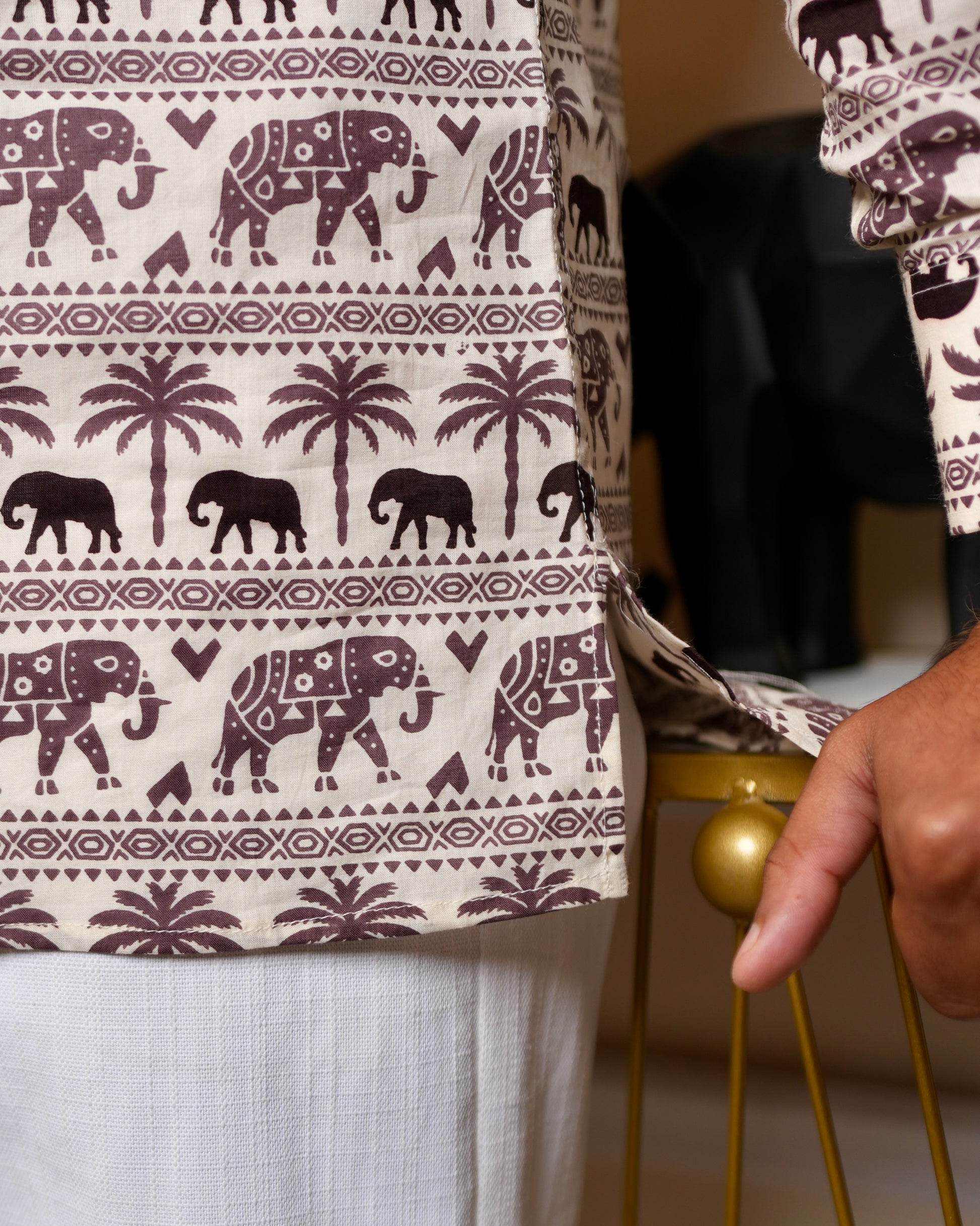 Gajvan - White printed short kurta for men