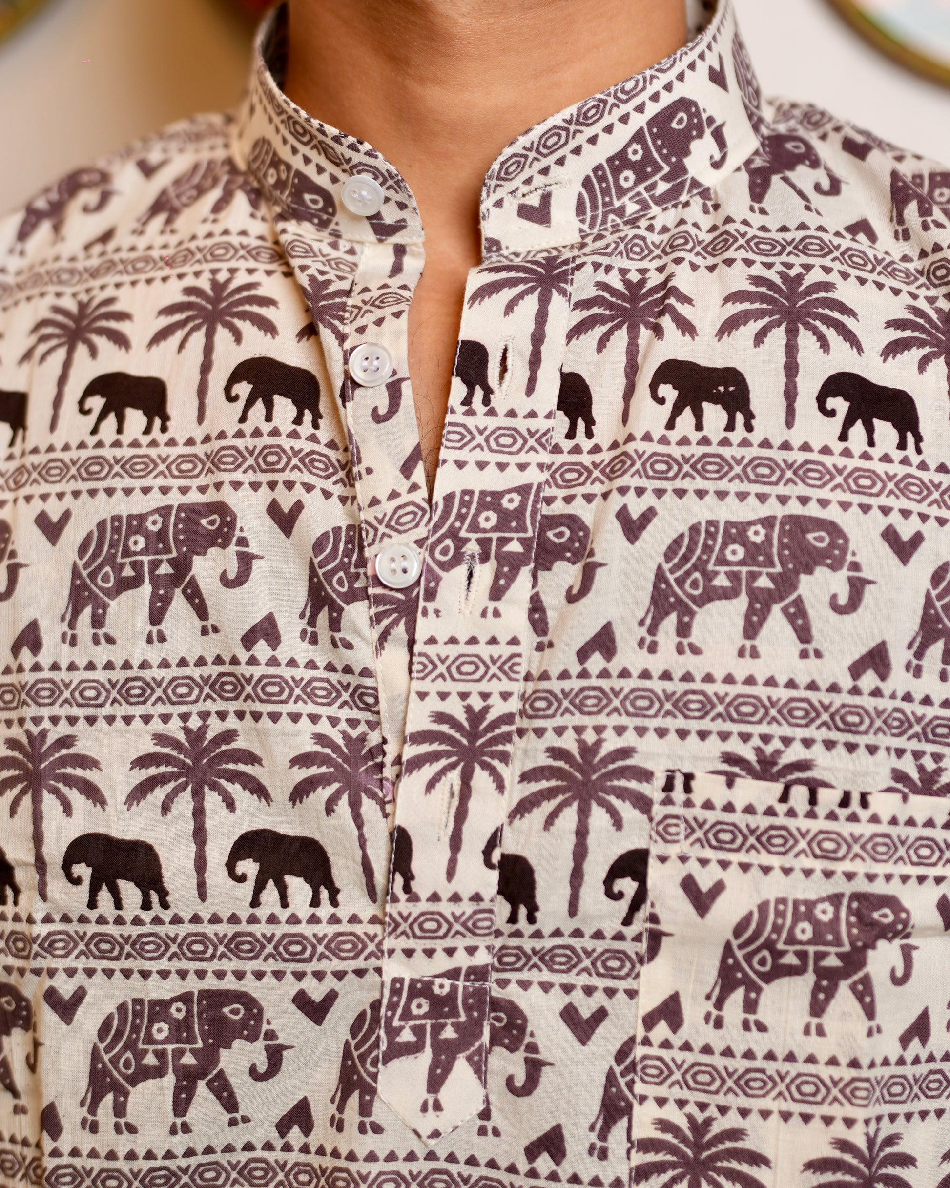 Gajvan - White printed short kurta for men