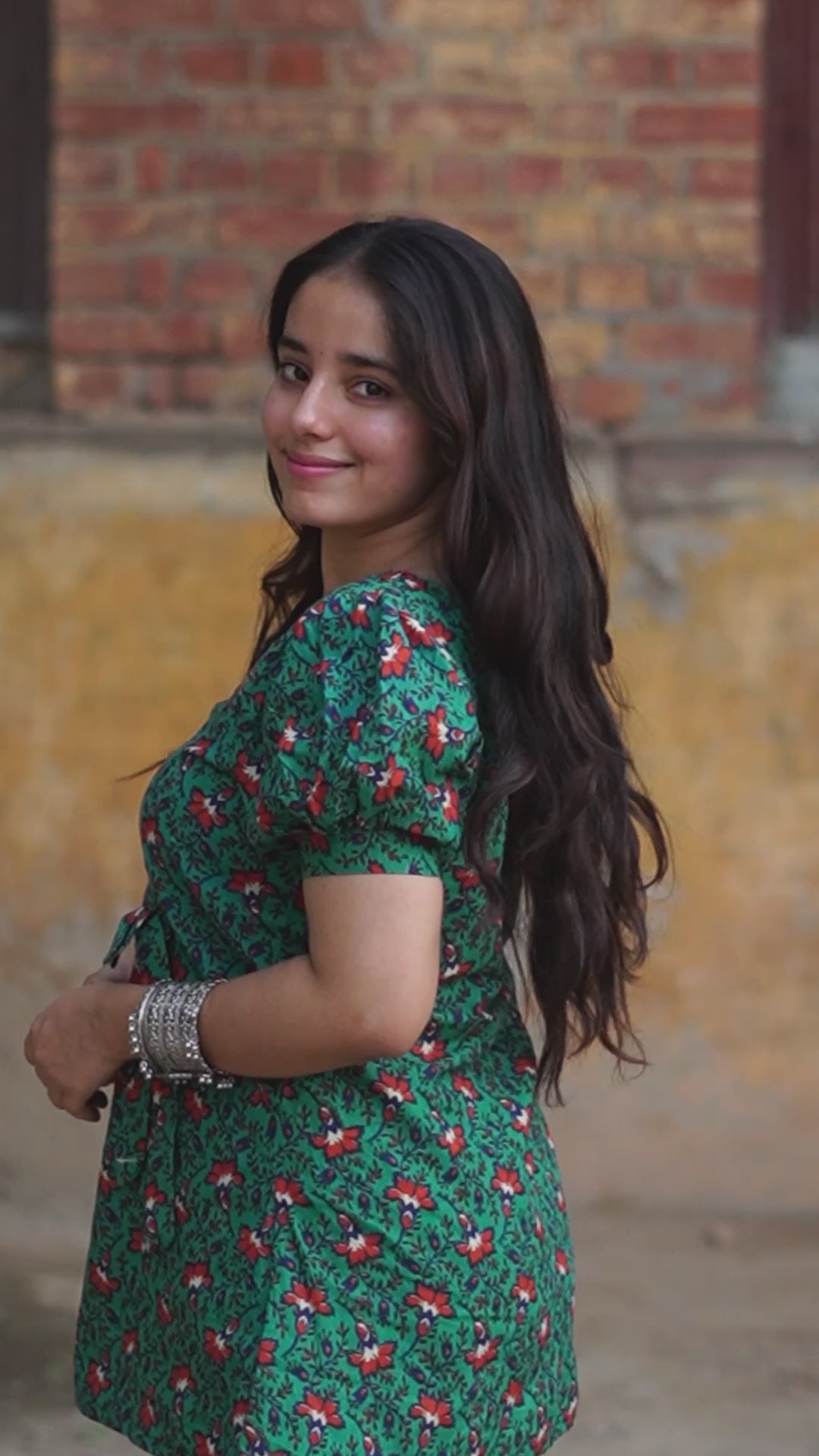 Floral Puff Sleeve Casual Cotton Kurti
